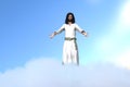 Ascension of Christ. Jesus rides on a cloud in heaven.