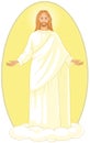 Ascension of Jesus Christ in white robes standing on a cloud with arms open Royalty Free Stock Photo