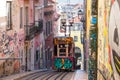 Ascensor da Bica, Tram / Funicular with graffiti in Lisbon, Portugal Royalty Free Stock Photo