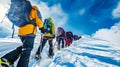 Ascent to the Summit: Mountaineers' Challenge Against Snowy Slopes. Generative ai