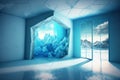 Ascetic interior design with ice imitation decorations and mountain scenery