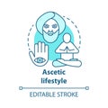 Ascetic lifestyle blue concept icon. Severe self-discipline for religious reasons idea thin line illustration. Achieve