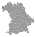 Aschaffenburg city red highlighted in map of Bavaria Germany