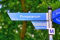 Aschaffenburg, Germany - Road sign pointing to `Pompejanum`, an idealised replica of a Roman villa from Pompeji