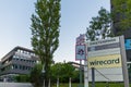 Aschheim, Germany - August 1, 2020: The steel-glass-building of the Wirecard AG with logo, after the insolvency
