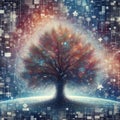 ASCII Tree with Collaged Background An ASCII tree set against a