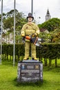 Ascurra, Brazil - Dec 28, 2023: Firefighter statue in Ascurra, S