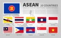 ASEAN . Association of Southeast Asian Nations . and membership flags . Flat rectangular stamp design . Vector Royalty Free Stock Photo