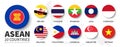 ASEAN . Association of Southeast Asian Nations . and membership flags . Flat simple circle design . Vector