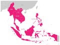 ASEAN Economic Community, AEC, map. Grey map with pink highlighted member countries, Southeast Asia. Vector illustration
