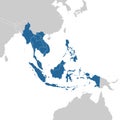 ASEAN member states on map of the world