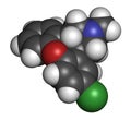 Asenapine antipsychotic drug molecule. 3D rendering. Atoms are represented as spheres with conventional color coding: hydrogen (