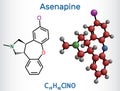 Asenapine molecule. It is atypical antipsychotic, used to treat bipolar disorder and schizophrenia. Structural chemical formula,