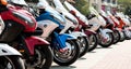 Asenovgrad, Plovdiv / Bulgaria Ã¢â¬â 09/05/2019: An exhibition of sports motorcycles lined up in a row