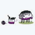 Cute asexual wooly sheep cartoon illustration motif set. Hand drawn isolated knitting yarn elements clipart for pride