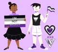 Two asexual people holding sign and ace pride flag