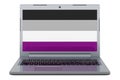 Asexuality flag on laptop screen. 3D illustration