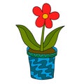 Bright cartoon flower in pot isolated Royalty Free Stock Photo