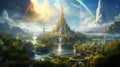 Asgard Realm of the Gods The Aesir\'s Celestial Home. Fantasy Nordic Mythology And Viking Mythology Landscape. Generative AI