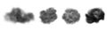 Ash clouds. Gray realistic smoke, isolated explosion cloud vector collection