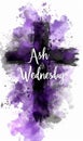 Ash Wednesday - calligraphy lettering with abstract cross on watercolor painted background. Religious holiday concept background