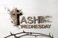 Ash wednesday, crucifix made of ash, dust as christian religion. Lent beginning Royalty Free Stock Photo