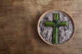 Ash wednesday, crucifix made of ash, dust as christian religion. Lent beginning Royalty Free Stock Photo