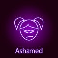 ashamed girl face icon in neon style. Element of emotions for mobile concept and web apps illustration. Signs and symbols can be Royalty Free Stock Photo