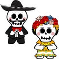 Ashamed mexican kid skull cartoon couple Royalty Free Stock Photo