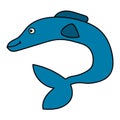 Cartoon doodle retro linear happy dolphin, sea animal isolated Royalty Free Stock Photo