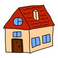 Cartoon doodle linear house, building