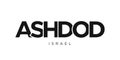 Ashdod in the Israel emblem. The design features a geometric style, vector illustration with bold typography in a modern font. The