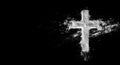 Ashes crucifix cross on black background. Religious symbol