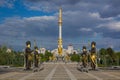 ASHGABAT, TURKMENISTAN - APRIL 17, 2018: Independence monument with Saparmurat Niyazov statue and Turkmen leaders Royalty Free Stock Photo