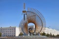 Ashgabat, Turkmenistan - August 20, 2022: Monument to new global technologies in capital of Turkmenistan