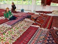 Ashgabat, Turkmenistan - Mart 15. Pavilion selling Turkmen handmade carpets