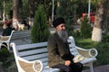 Ashgabat, Turkmenistan - October 10, 2014. Elderly smiling man s