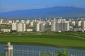 ASHGABAT, TURKMENISTAN.ASHGABAT, May 14, 2019:  View of the new neighborhood on a background of mountains Royalty Free Stock Photo