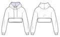 Girl\'s cropped Hoodie design fashion flat sketch template. Unisex oversize crop Hoodie sweat technical drawing template.