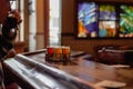 Ashland, WI/USA - 10-07-2018: Man sampling beer from flight at local brewery