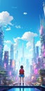 Ashley In A Futuristic Animecore City Vibrant Colors And Expansive Landscapes