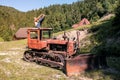 Ashtanga yoga on old tractor Royalty Free Stock Photo