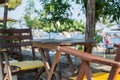 Ashtray in beach bar restaurant, near sea Royalty Free Stock Photo