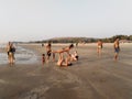 Ashvem beach yoga on sunset. Goa, India Royalty Free Stock Photo