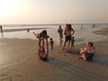 Ashvem beach yoga on sunset. Goa, India