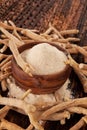 Ashwagandha powder in wooden bowl Royalty Free Stock Photo