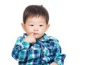 Asia baby boy suck finger Royalty Free Stock Photo