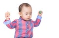 Asia baby boy throwing toy block Royalty Free Stock Photo