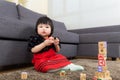 Asia baby girl built toy block Royalty Free Stock Photo