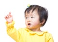Asia baby girl looking aside and hand up Royalty Free Stock Photo